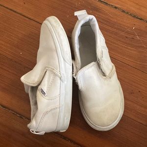 Kids white slip on vans with Velcro size 10